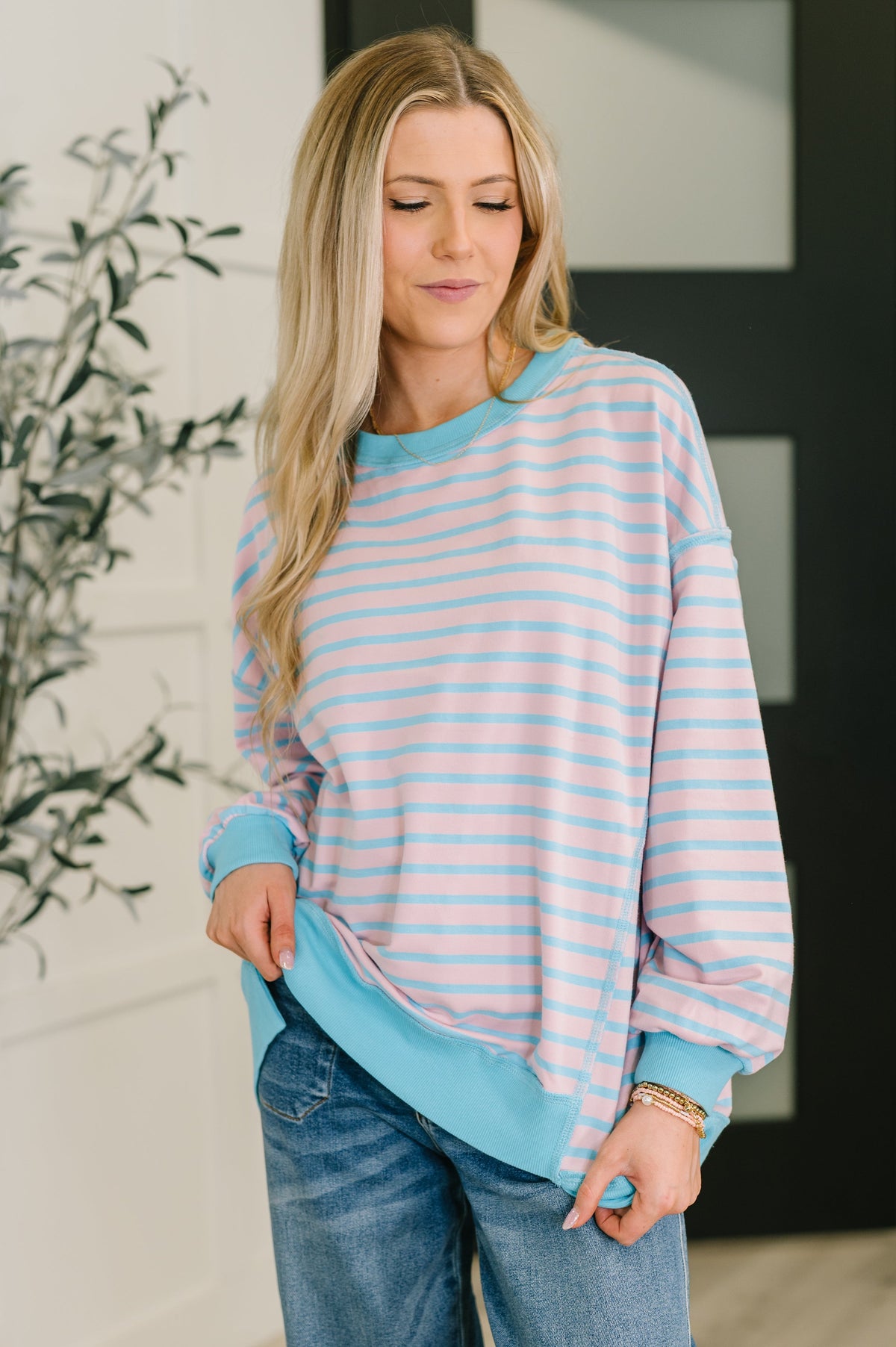 Color Clash Drop Shoulder Long Sleeve