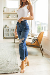 Judy Blue High Rise Button Fly Distressed Boyfriend Jeans