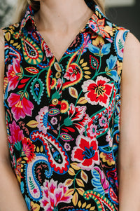 Coral Sands Collared Tank Dress in Dark Floral Paisley