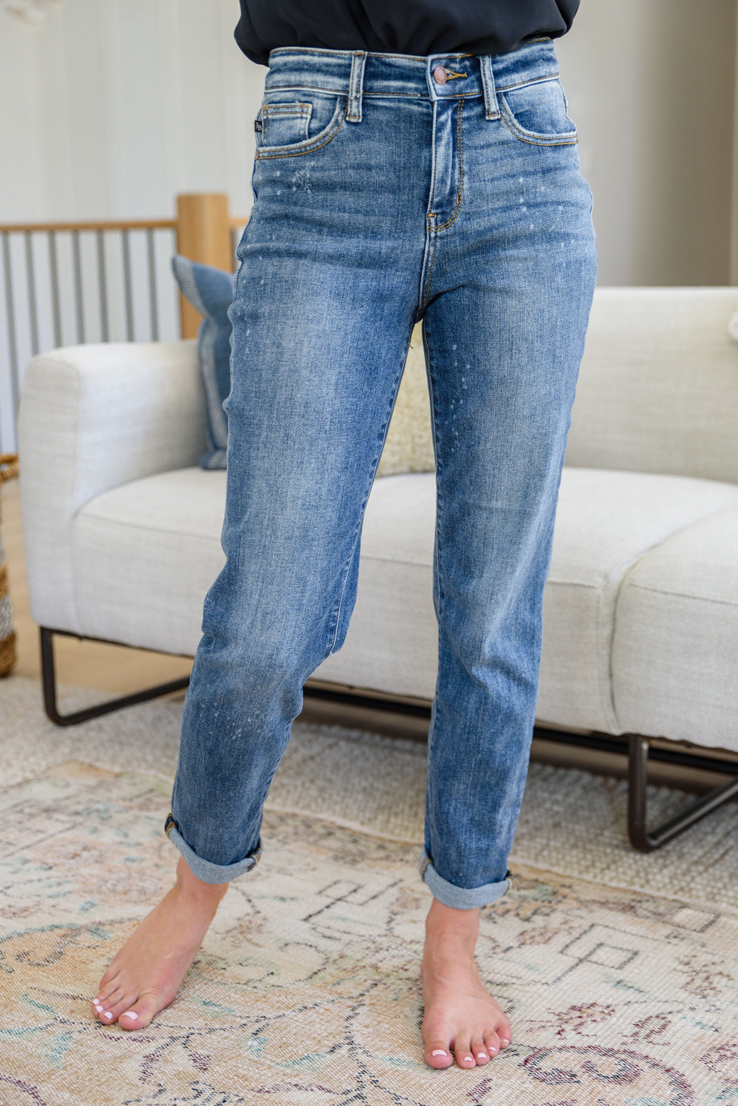 Judy Blue Hi Rise Bleach Splash Boyfriend Jeans