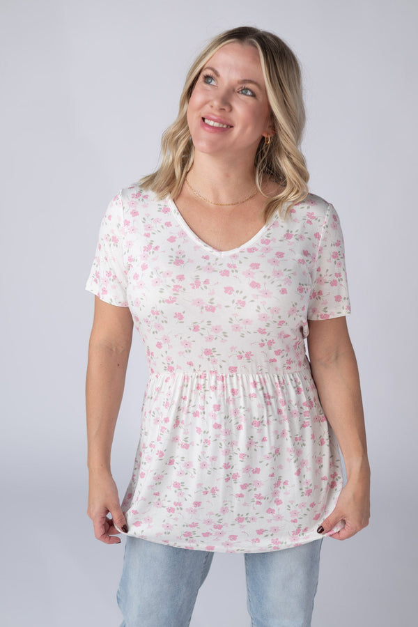 Sarah Ruffle Short Sleeve in Pretty in Pink Floral