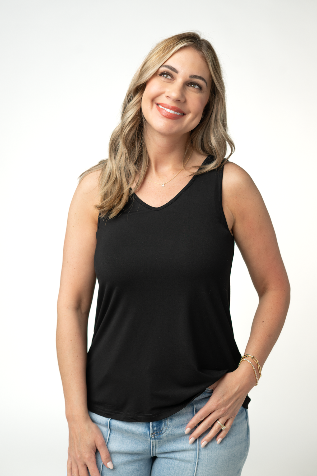 Vera V Neck Tank in Black