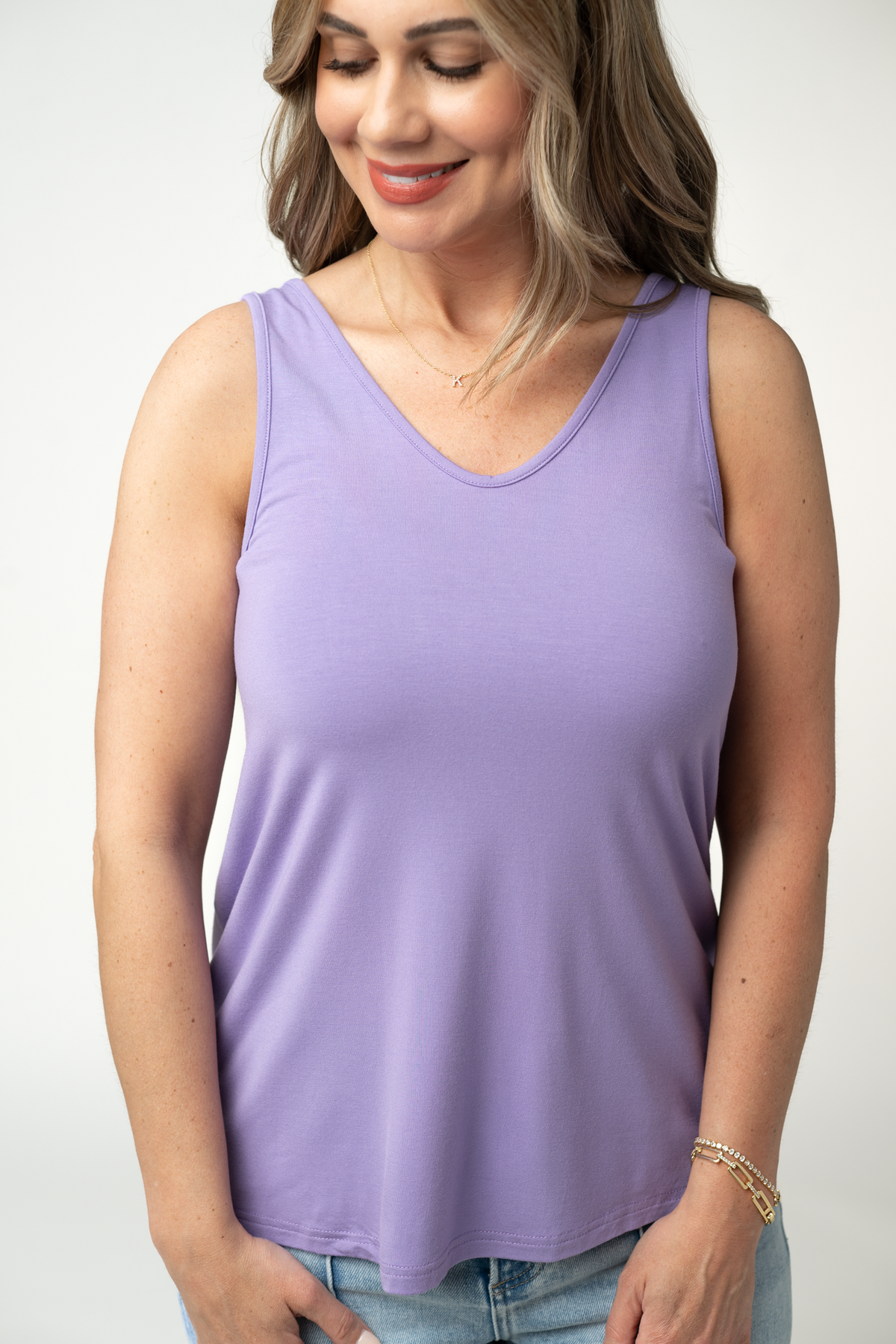 Vera V Neck Tank in Lavender