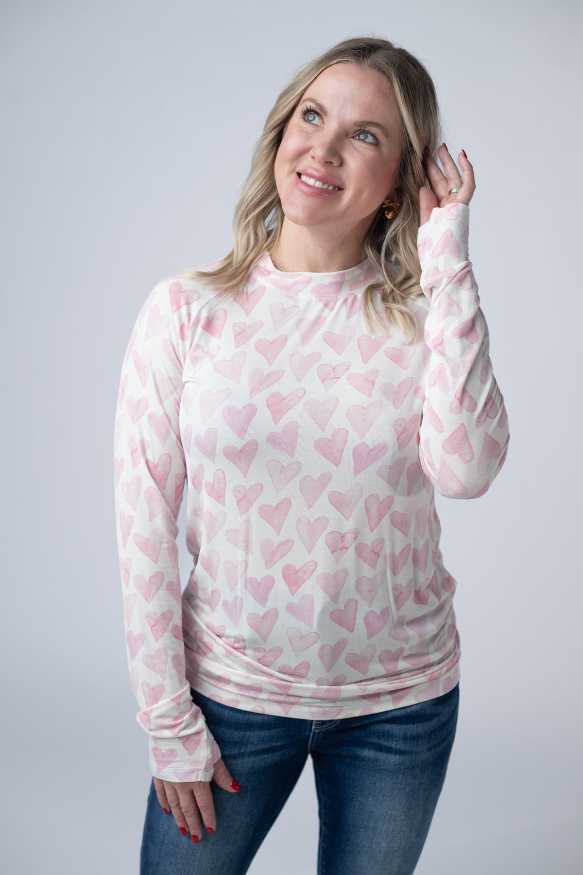 Blair Long Sleeve Top in Blushing Pink Hearts