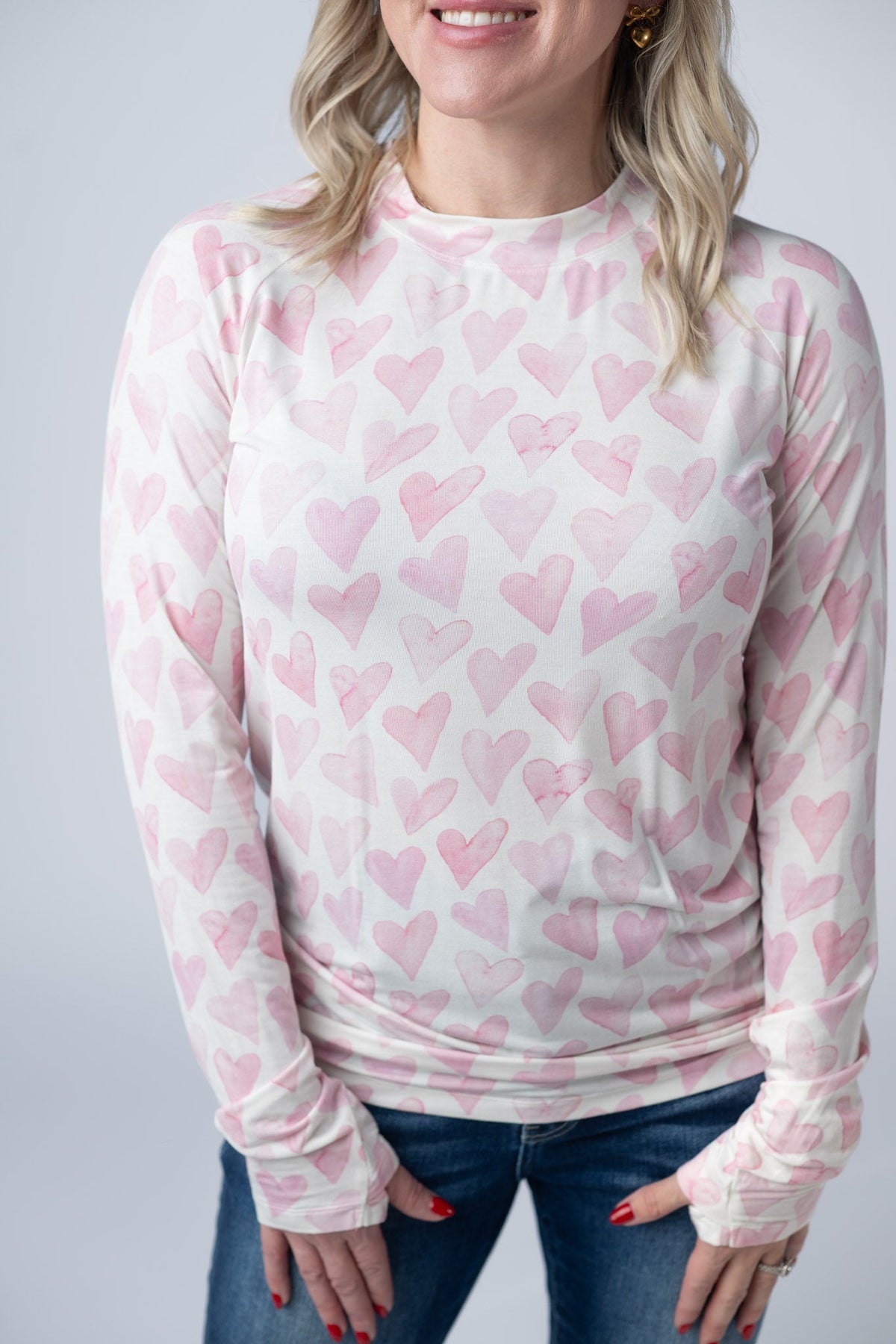 Blair Long Sleeve Top in Blushing Pink Hearts