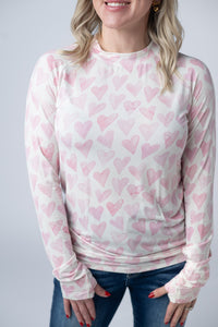 Blair Long Sleeve Top in Blushing Pink Hearts