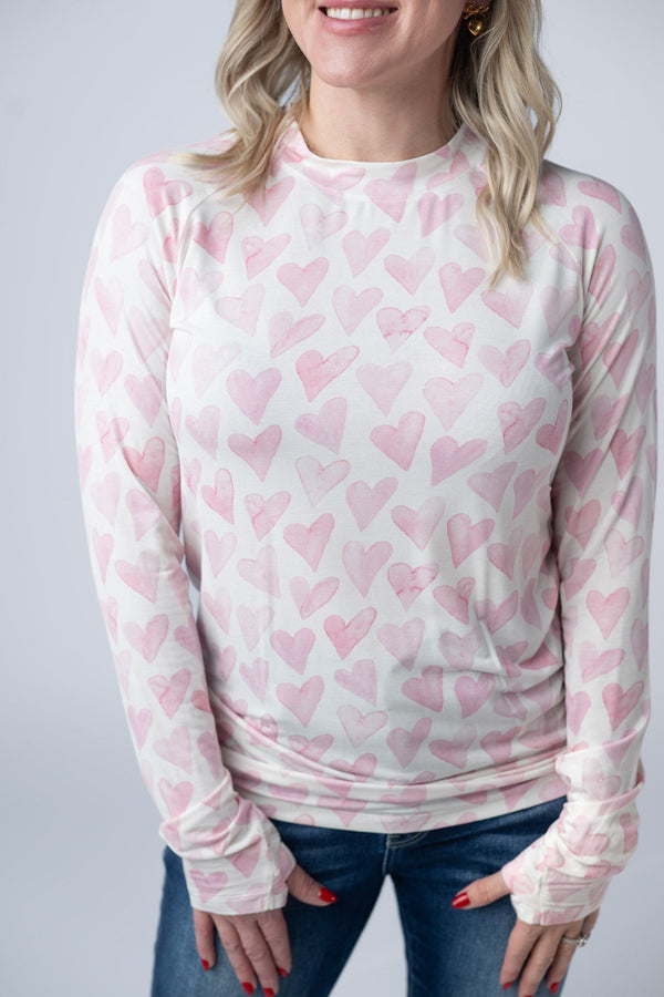Blair Long Sleeve Top in Blushing Pink Hearts