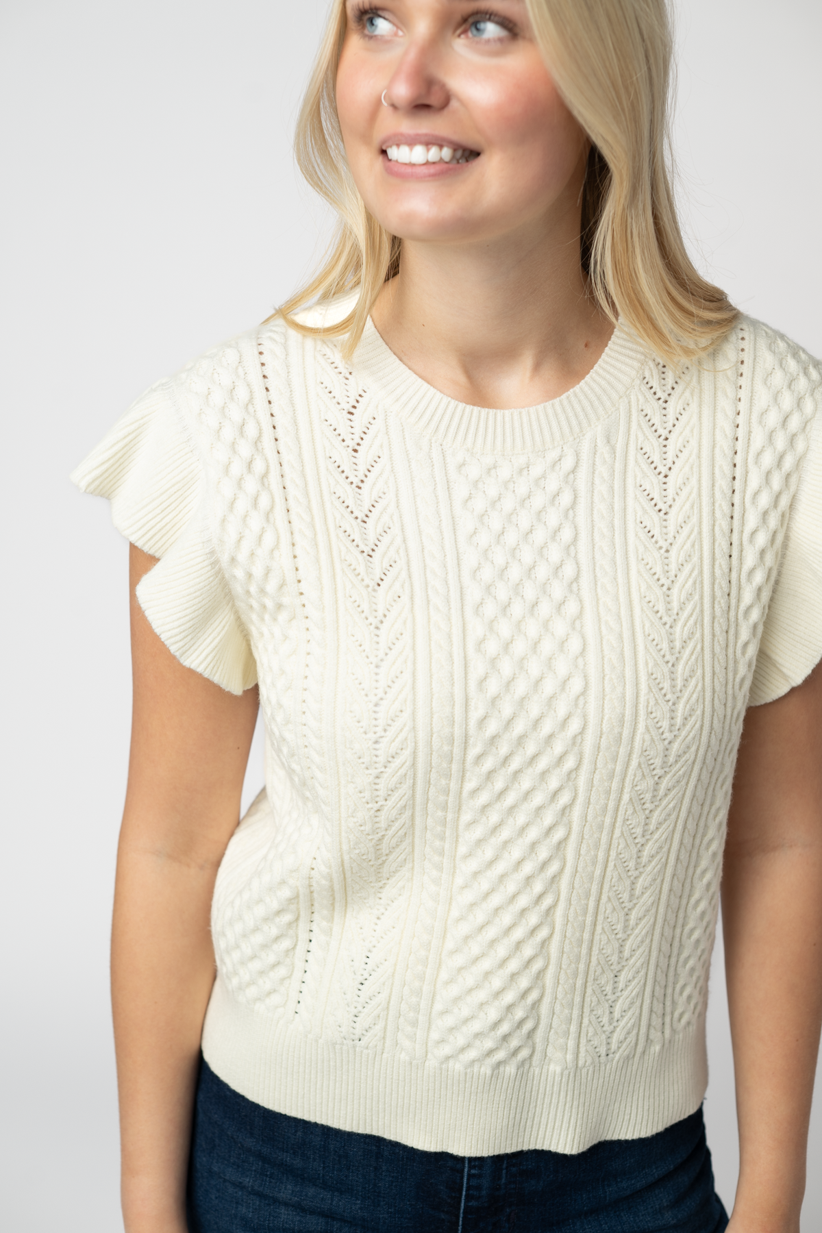 Felicity Flutter Sweater Top in Ivory