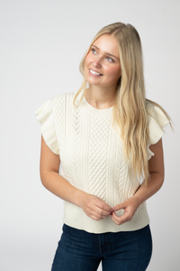 Felicity Flutter Sweater Top in Ivory