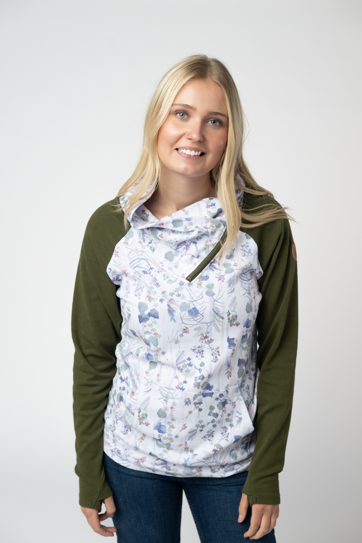 Classic Zoey ZipCowl Sweatshirt in Olive Meadow and Olive