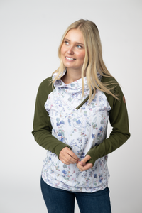 Classic Zoey ZipCowl Sweatshirt in Olive Meadow and Olive