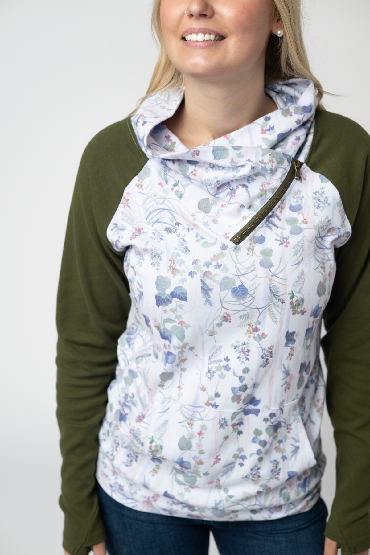 Classic Zoey ZipCowl Sweatshirt in Olive Meadow and Olive