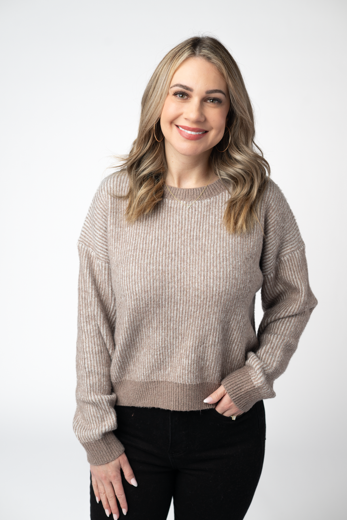 Josie Cozy Crew Sweater in Mocha