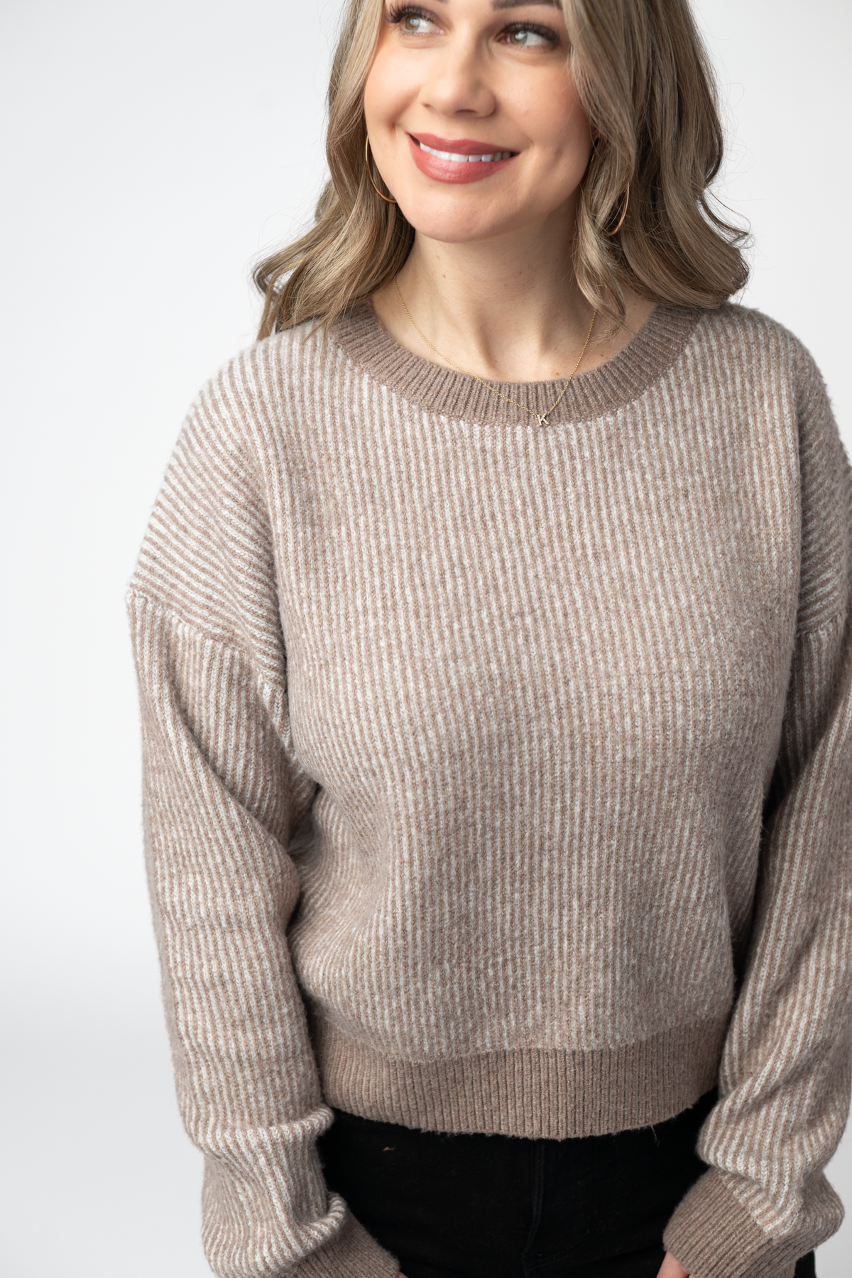 Josie Cozy Crew Sweater in Mocha