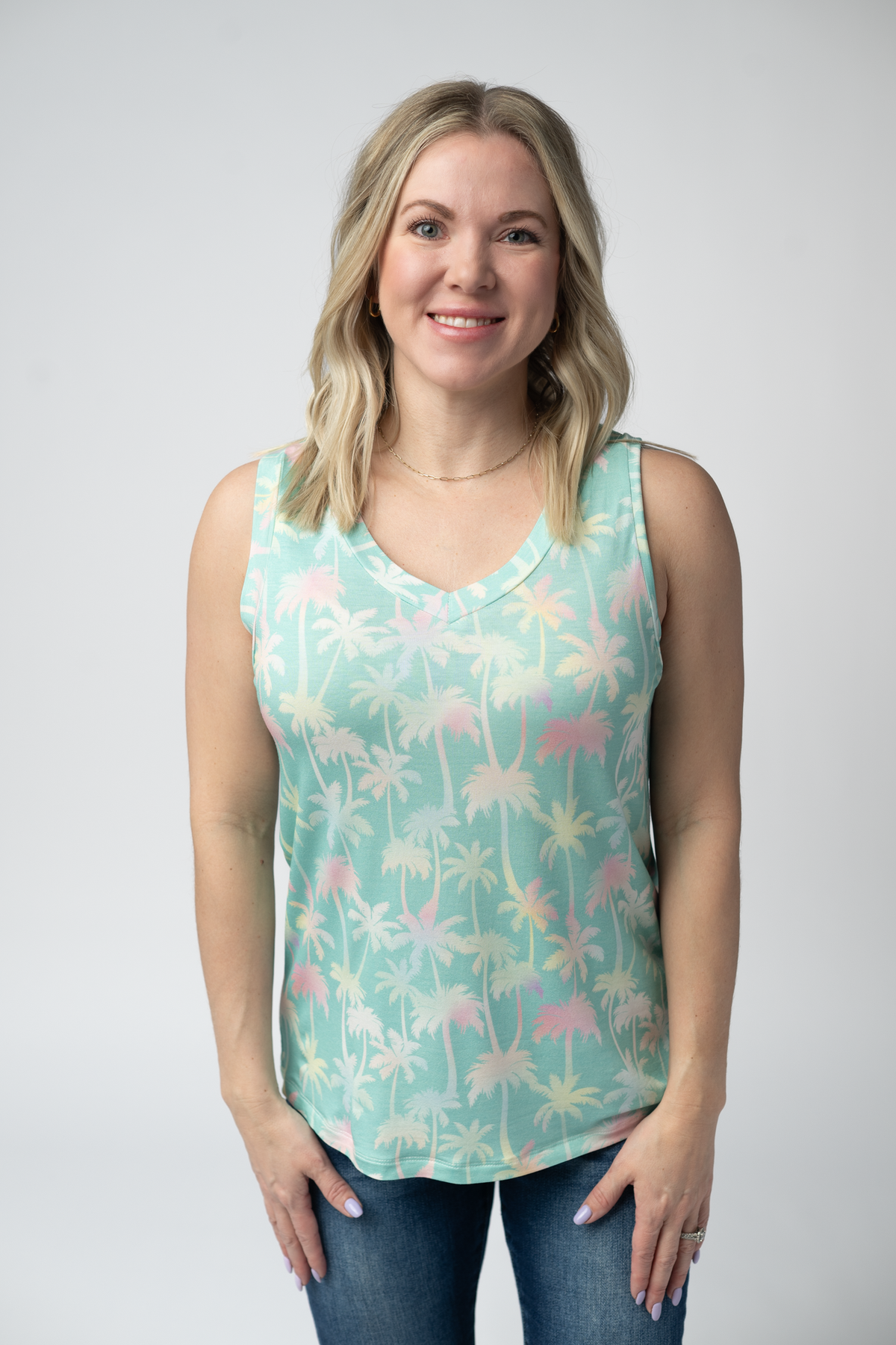 Noelle Tank in Aqua Palm