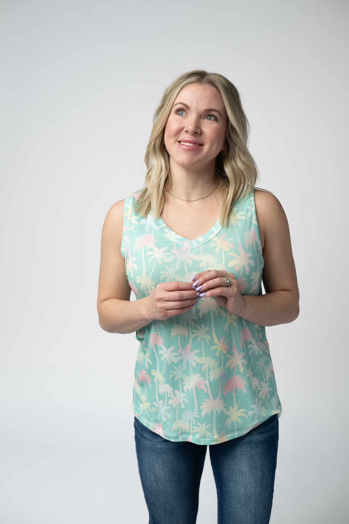 Noelle Tank in Aqua Palm