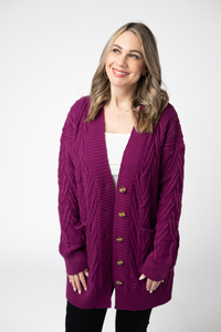 Brooks Button Sweater Cardigan in Magenta