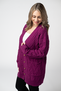 Brooks Button Sweater Cardigan in Magenta