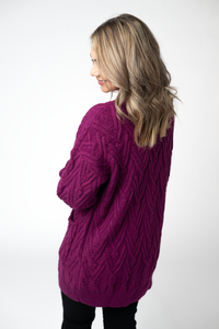 Brooks Button Sweater Cardigan in Magenta