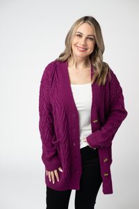 Brooks Button Sweater Cardigan in Magenta