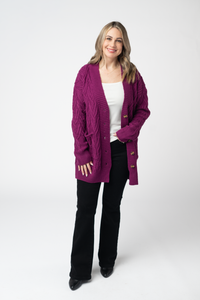 Brooks Button Sweater Cardigan in Magenta