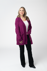 Brooks Button Sweater Cardigan in Magenta