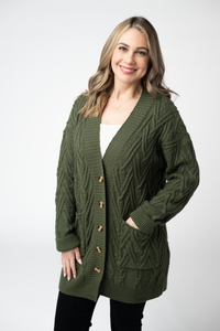 Brooks Button Sweater Cardigan in Olive