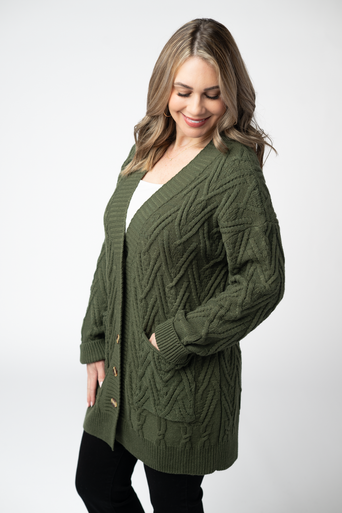 Brooks Button Sweater Cardigan in Olive