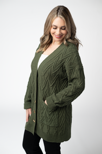 Brooks Button Sweater Cardigan in Olive