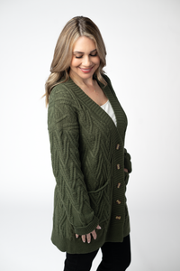 Brooks Button Sweater Cardigan in Olive