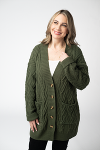 Brooks Button Sweater Cardigan in Olive