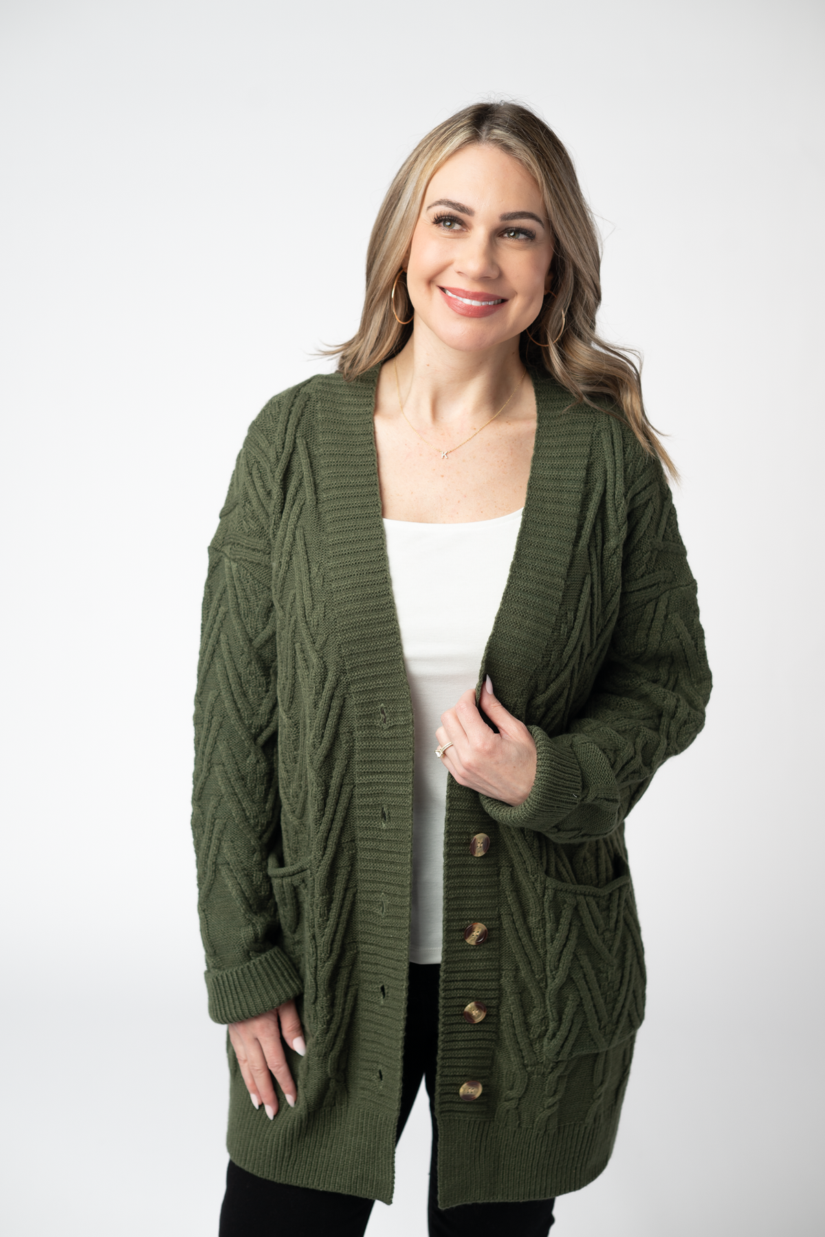 Brooks Button Sweater Cardigan in Olive