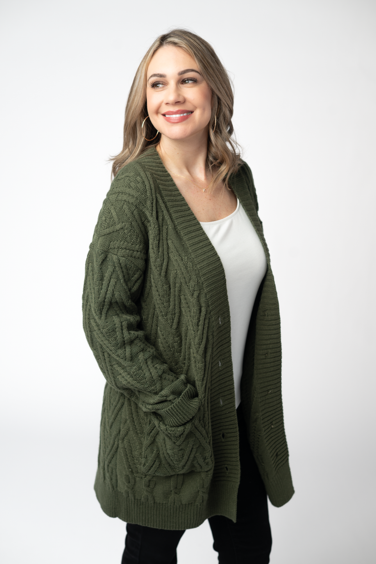 Brooks Button Sweater Cardigan in Olive