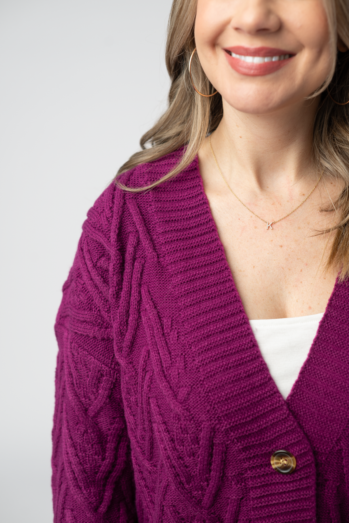 Brooks Button Sweater Cardigan in Magenta