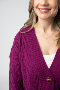 Brooks Button Sweater Cardigan in Magenta