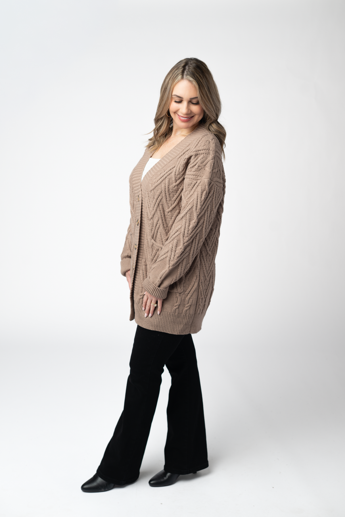 Brooks Button Sweater Cardigan in Mocha