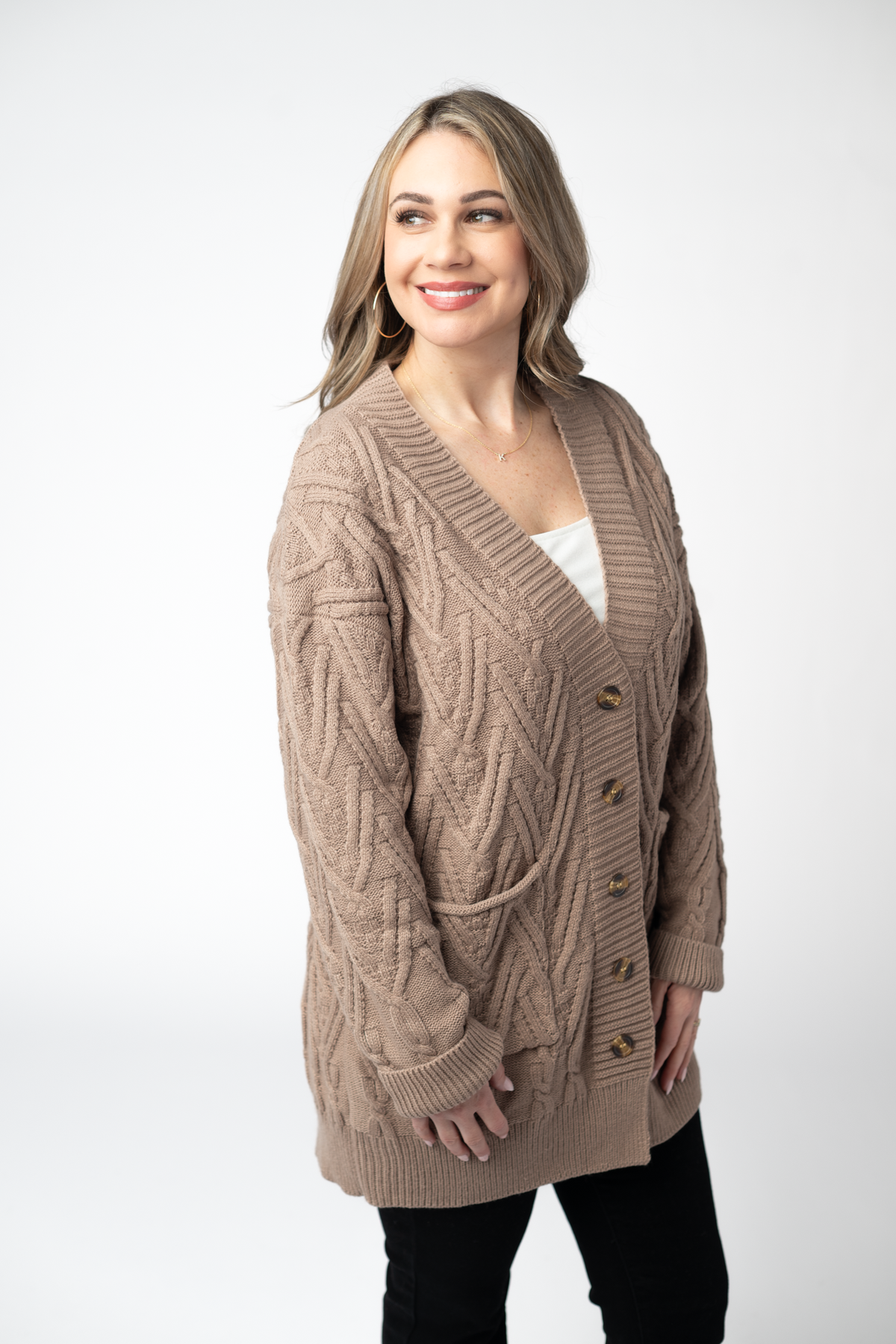 Brooks Button Sweater Cardigan in Mocha
