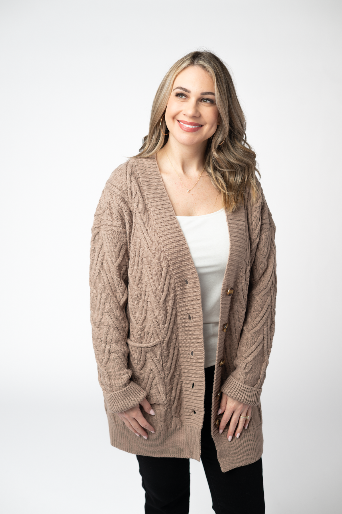 Brooks Button Sweater Cardigan in Mocha
