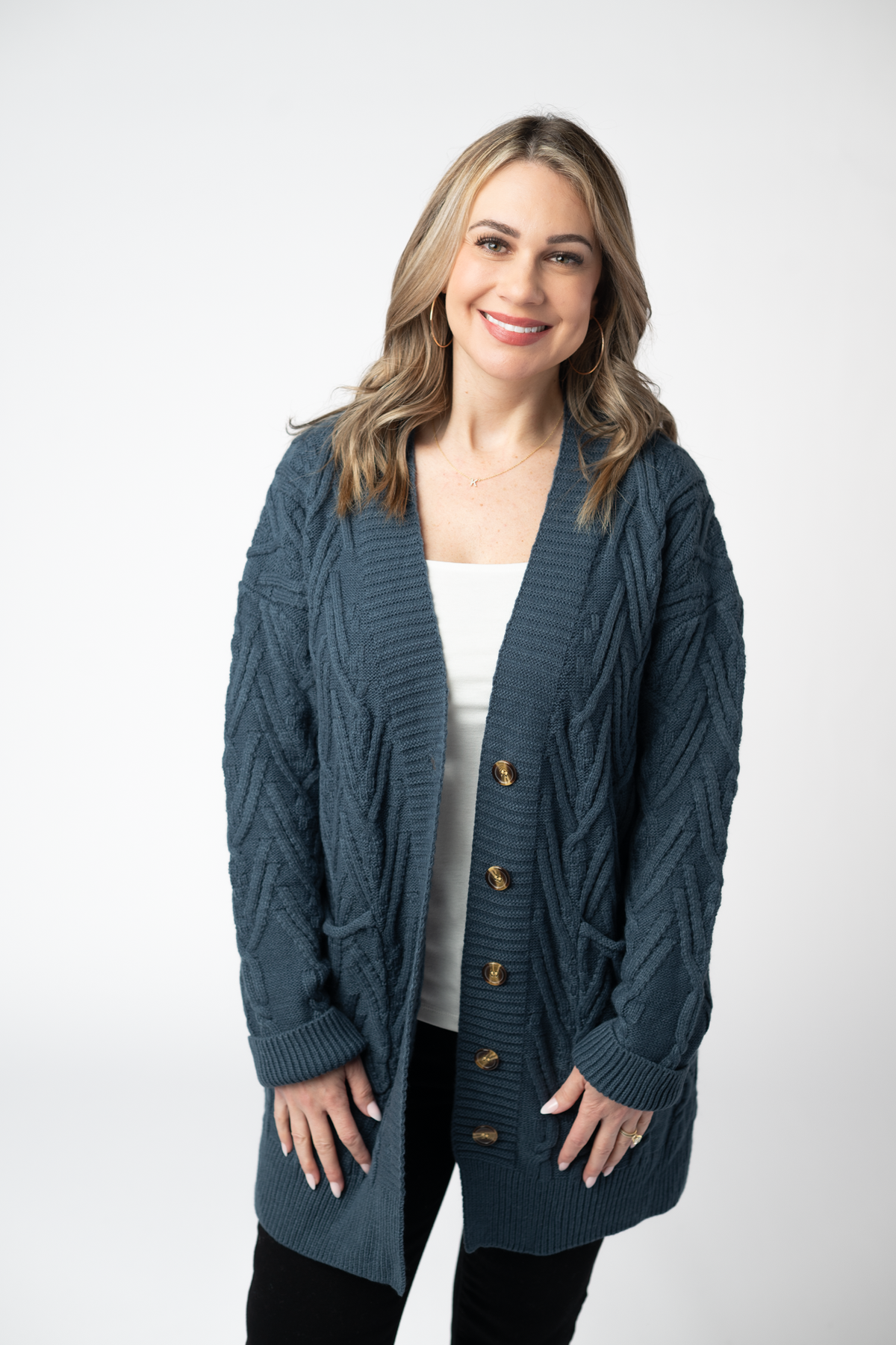 Brooks Button Sweater Cardigan in Navy