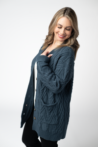 Brooks Button Sweater Cardigan in Navy