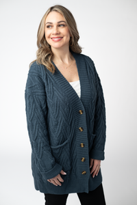 Brooks Button Sweater Cardigan in Navy