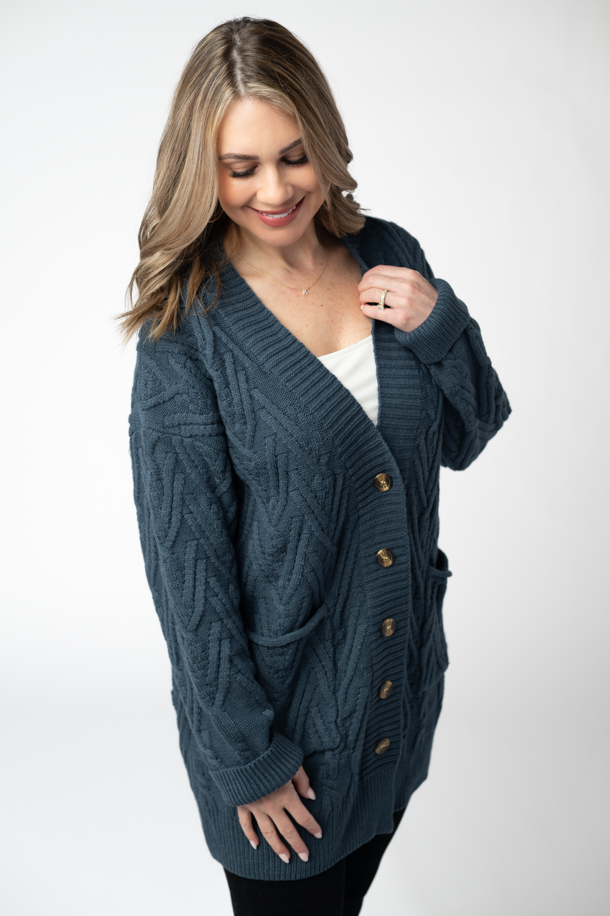 Brooks Button Sweater Cardigan in Navy