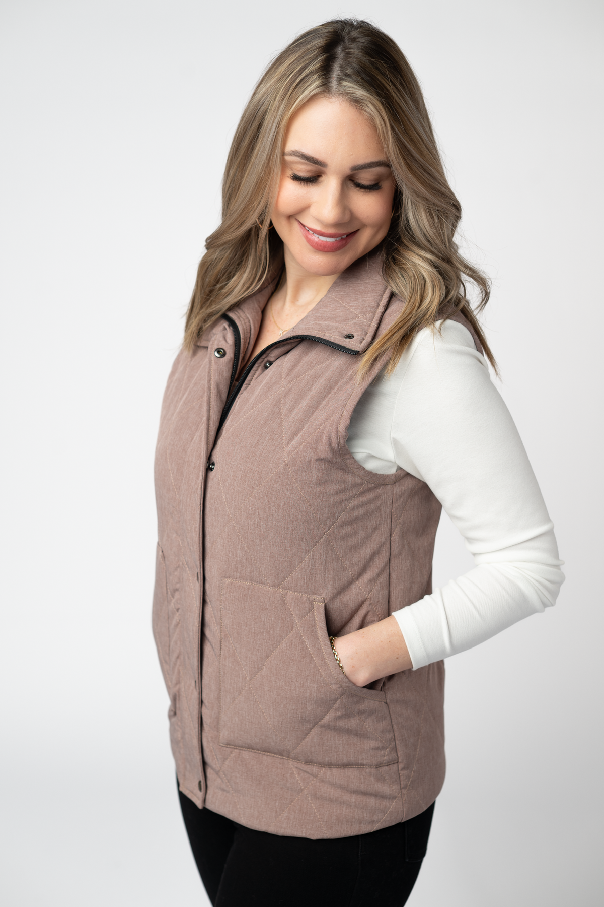 Remy Zip Up Vest in Chestnut