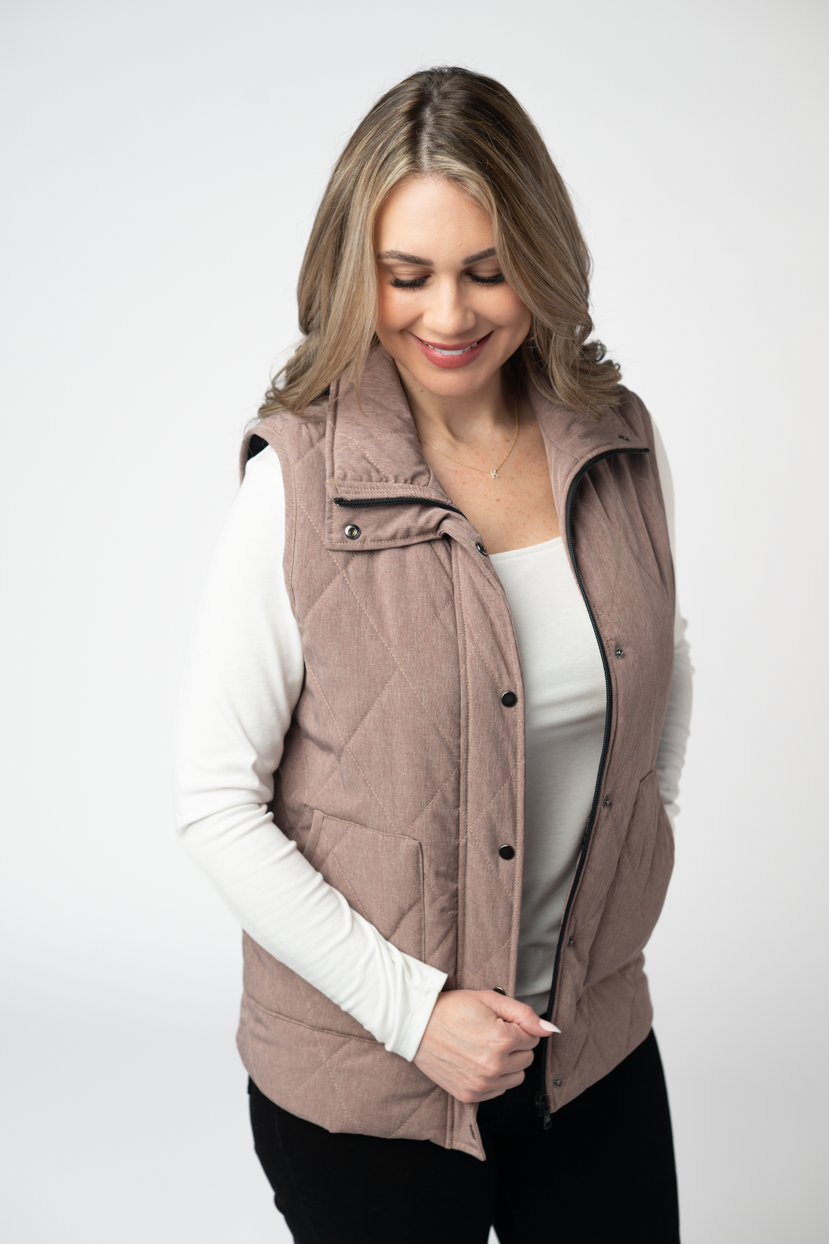 Remy Zip Up Vest in Chestnut