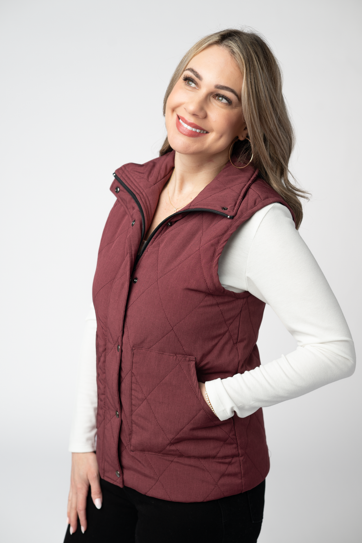 Remy Zip Up Vest in Burgundy
