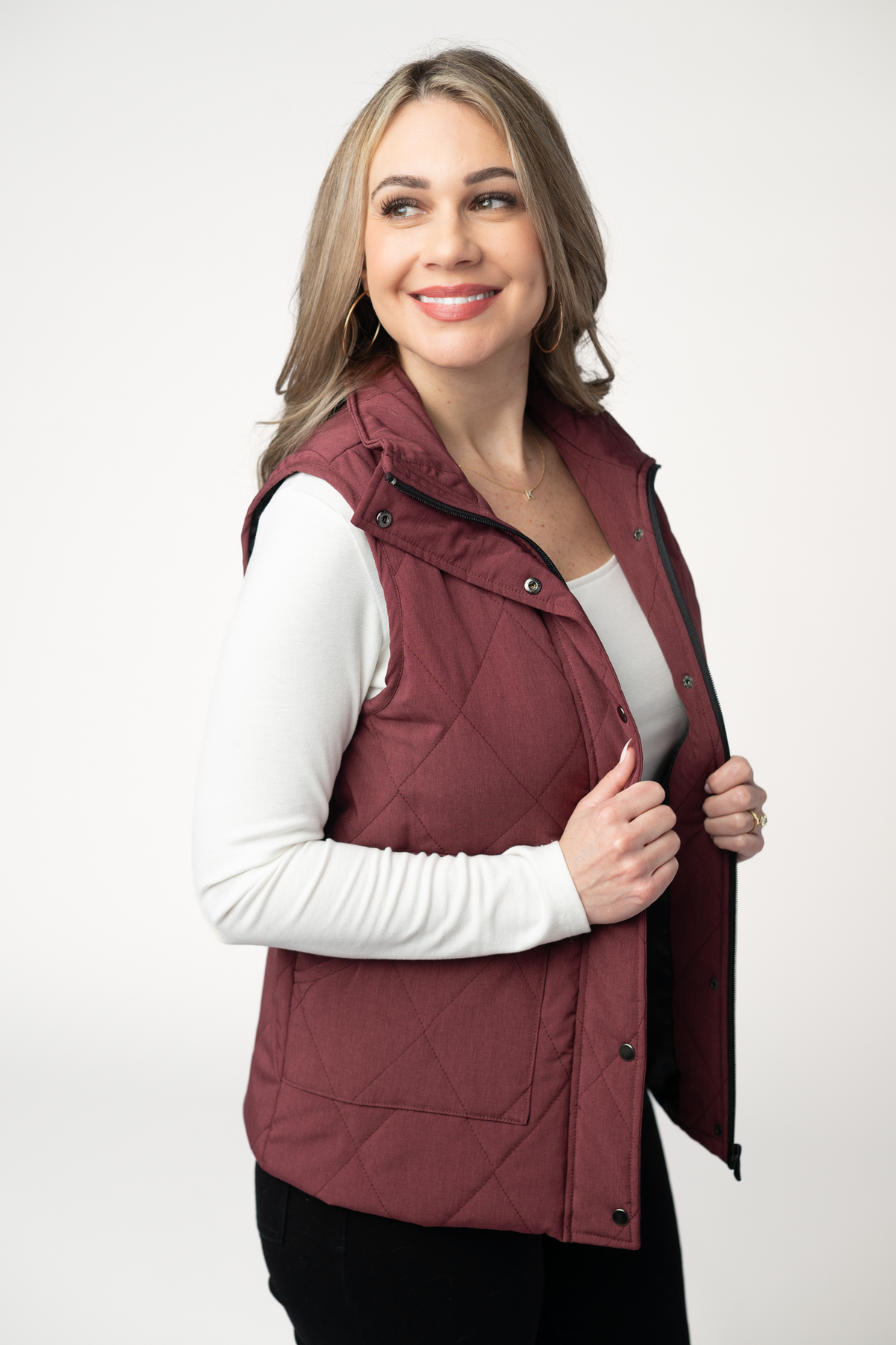 Remy Zip Up Vest in Burgundy