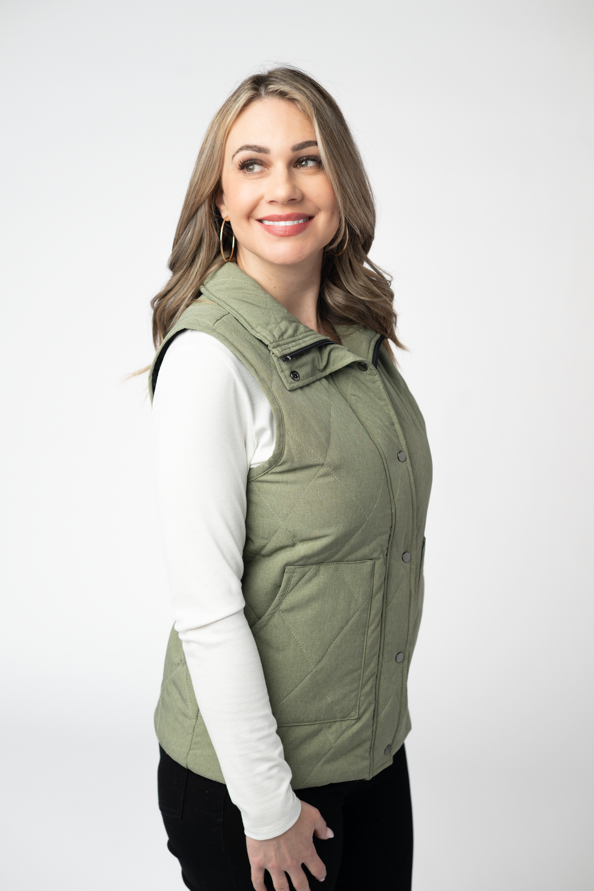 Remy Zip Up Vest in Dark Sage