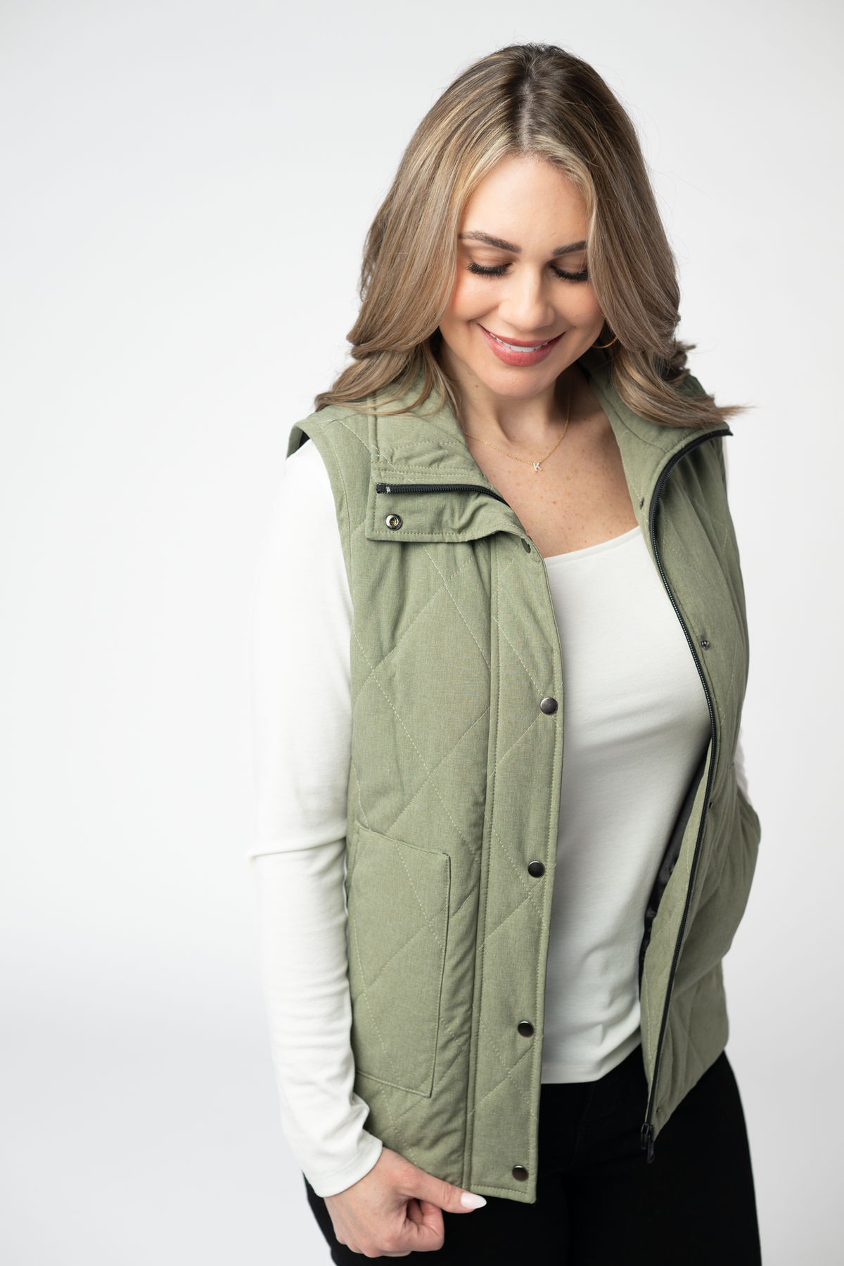 Remy Zip Up Vest in Dark Sage