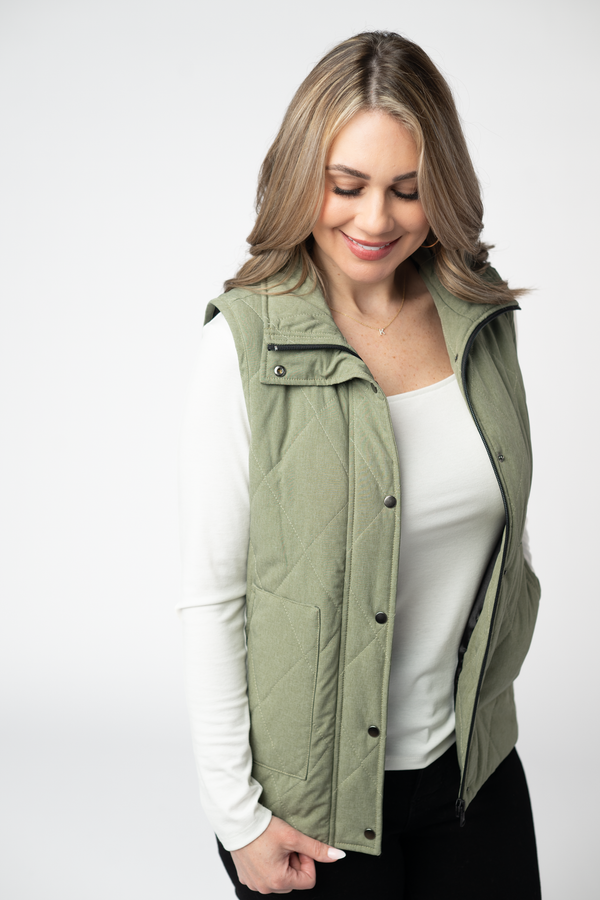 Remy Zip Up Vest in Dark Sage