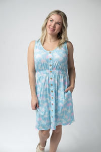 Beverly Button Dress in Aqua Palm